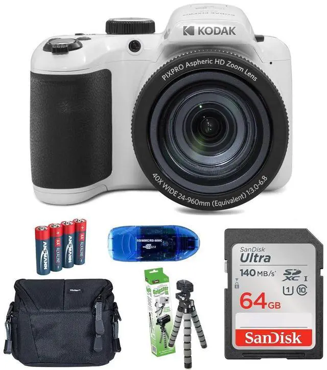 Main image of PIXPRO AZ405 Digital Camera Bundle, Includes: SanDisk 64GB SDXC Memory Card, Small Camera Bag, SD Card Reader and More (6 Items) (White)