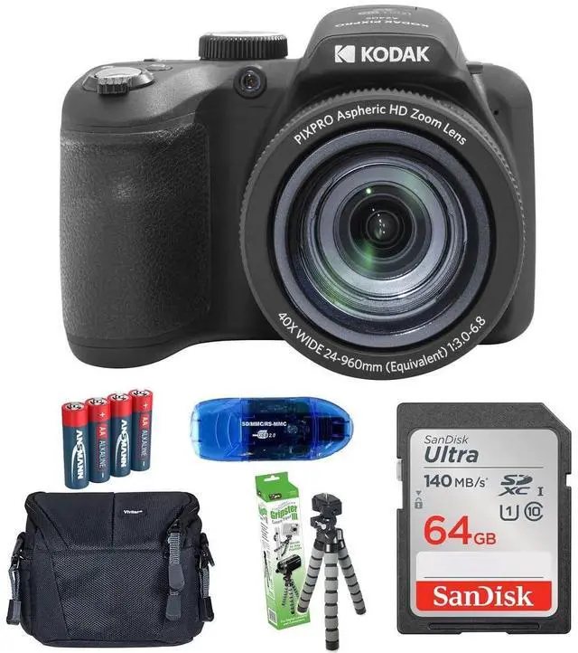 Main image of PIXPRO AZ405 Digital Camera Bundle, Includes: SanDisk 64GB SDXC Memory Card, Small Camera Bag, SD Card Reader and More (6 Items) (Black)
