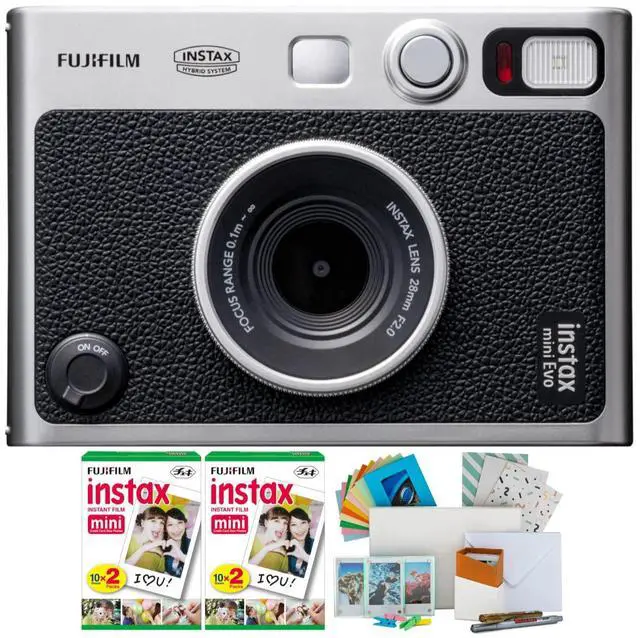 Main image of Instax Mini EVO Hybrid Digital/Instant Film Camera Bundle (Black) | Photo Box, Postcard Set, Pack 40 Exp