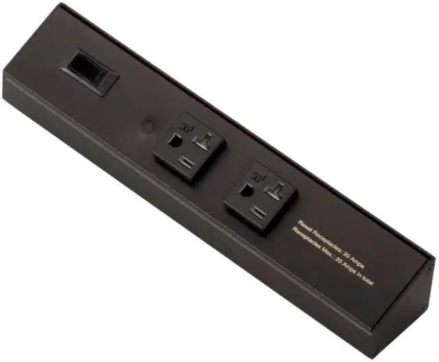 Main image of Atom Power Strip 10 Inch 120V Low Profile with 2 Tamper Resistant Receptacles Hardwired Under Cabinet Black Finish Indoor Use ATOM-120V-10-BK