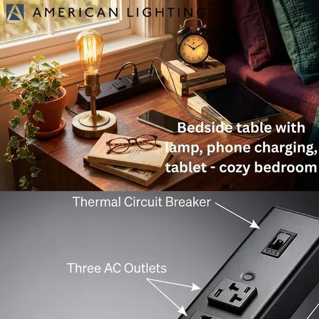 Alt view image 5 of 7 - Atom Power Strip 10 Inch 120V Low Profile with 2 Tamper Resistant Receptacles Hardwired Under Cabinet Black Finish Indoor Use ATOM-120V-10-BK