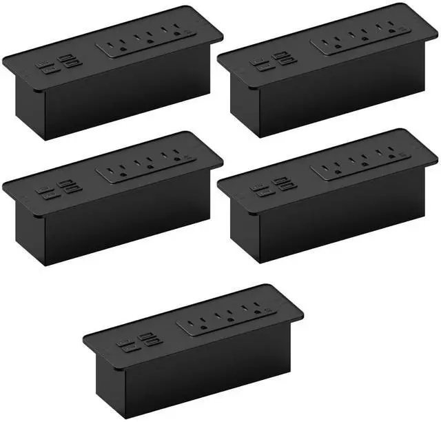 Main image of Recessed Power Strip with Fast Charging 2 PD65W USB-C Ports, 2 USB-A Ports, 3 Power Desk Outlets, Flush Mount Furniture Charging Station Grommet for Side Table, End Table - Black, 5 Pcs