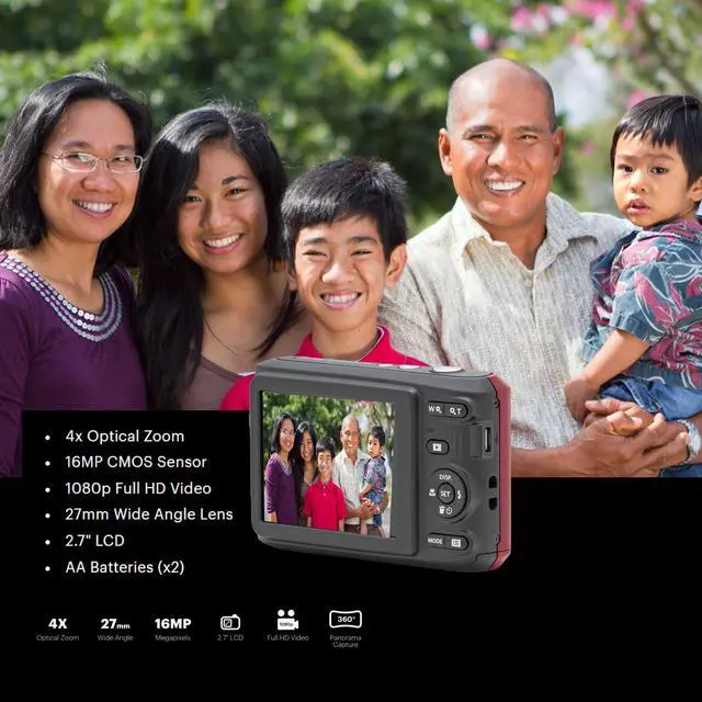 Alt view image 3 of 7 - PIXPRO FZ45 Friendly Zoom Digital Camera (Red) Bundle | 128GB SD Class 10 UHS-I U1 V10 Full HD Memory Card, Folding Storage Travel Case, Procell AA, (4 items)