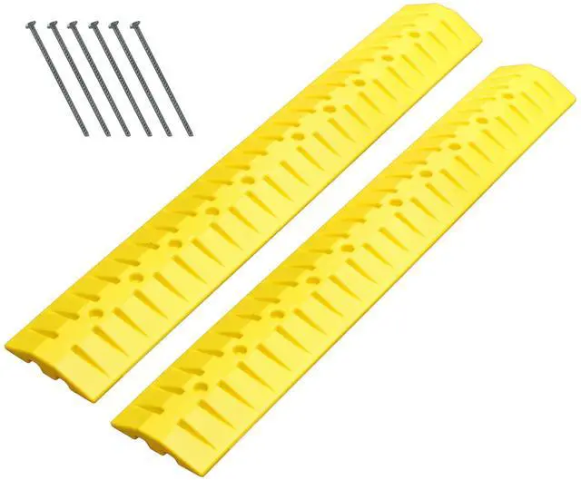 Main image of 6 Foot Speed Bump HDPE Polyethylene Traffic Hump Vehicle Cable Ramp Cord Cover Hose Protector Includes Asphalt Mounting Hardware Safety Yellow (2 Pack), Length 144"