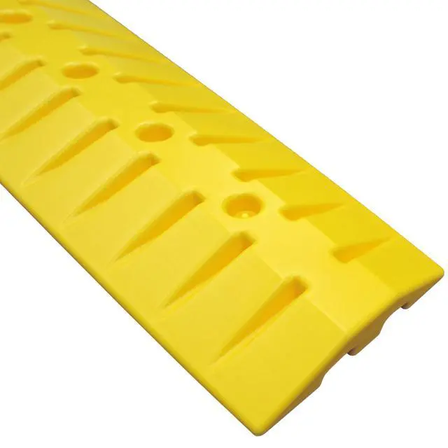Alt view image 2 of 6 - 6 Foot Speed Bump HDPE Polyethylene Traffic Hump Vehicle Cable Ramp Cord Cover Hose Protector Includes Asphalt Mounting Hardware Safety Yellow (2 Pack), Length 144"