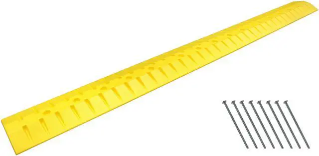 Main image of 9 Foot Speed Bump HDPE Polyethylene Traffic Hump Vehicle Cable Ramp Cord Cover Hose Protector Includes Asphalt Mounting Hardware Safety Yellow, Length 108"