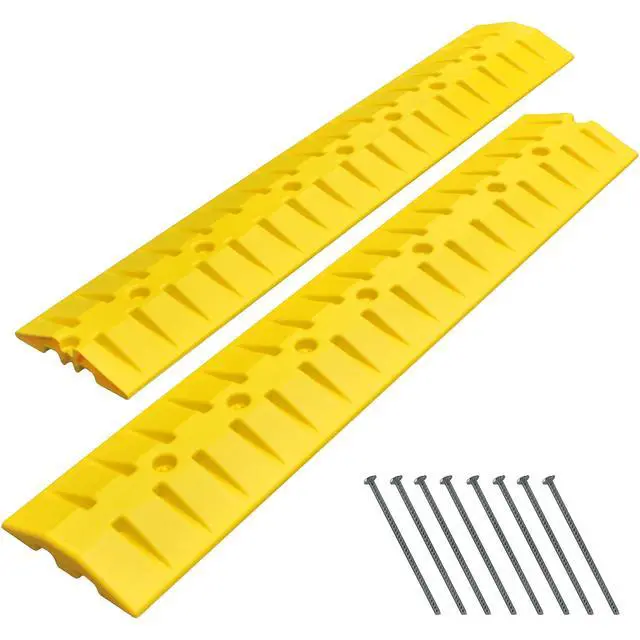 Alt view image 7 of 7 - 9 Foot Speed Bump HDPE Polyethylene Traffic Hump Vehicle Cable Ramp Cord Cover Hose Protector Includes Asphalt Mounting Hardware Safety Yellow, Length 108"
