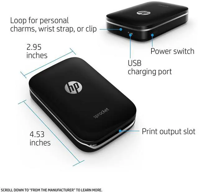 Alt view image 2 of 7 - Portable Photo Printer, Print Social Media Photos on 2x3 Sticky-Backed Paper - Black (X7N08A)