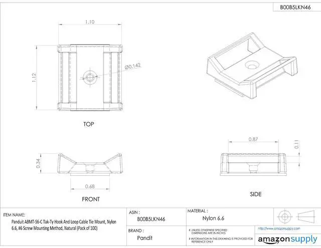 Alt view image 4 of 4 - ABMT-S6-C Tak-Ty Hook And Loop Cable Tie Mount, Nylon 6.6, #6 Screw Mounting Method, Natural (Pack of 100)