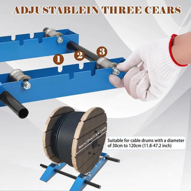 Alt view image 4 of 6 - Wire Cable Reel Roller Stand 4400 LBS Heavy Duty Commercial Industrial Grade Steel Wire Dispenser, Reel Unwinder for Cable Reels up to 47'', Wire Reel Caddy for Cord Management