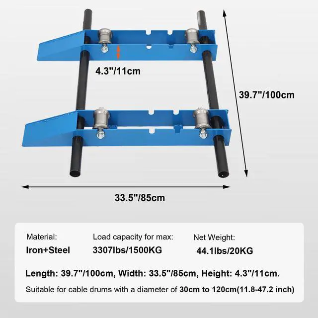 Alt view image 6 of 6 - Wire Cable Reel Roller Stand 4400 LBS Heavy Duty Commercial Industrial Grade Steel Wire Dispenser, Reel Unwinder for Cable Reels up to 47'', Wire Reel Caddy for Cord Management