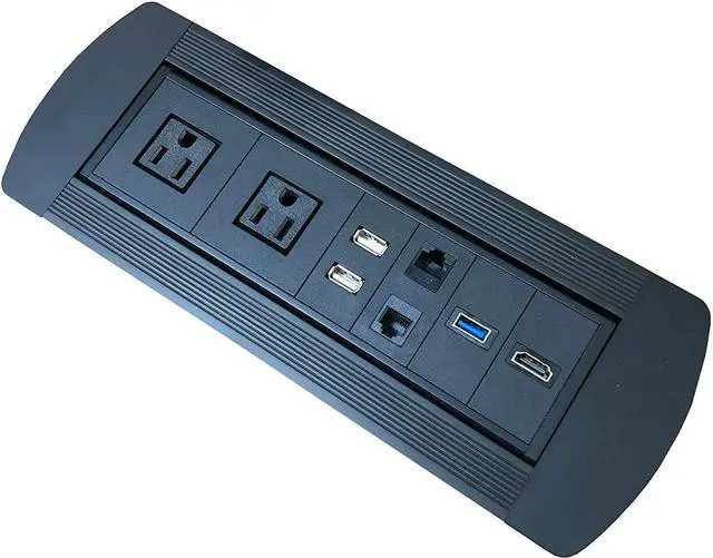 Main image of UL Listed in-Desk Power Center Table Top Grommet Furniture Power Data Hub-1 USB Port/ 1 Type-C Port1 HDMI/2 CAT 6/1 Type C - Conference Table Connectivity Box (DC101_Solid Black)