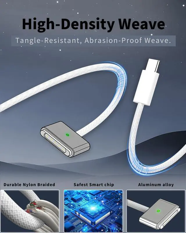 Alt view image 6 of 7 - 140W USB-C to Mag 3 Cable 6.6FT for Mac Book Air Pro M5/M4/M3/M2 | Laptop Charger Compatible with Mac Book Pro (16"/14" 2026-2021) Air (15''/13'' 2026-2022) 6.6FT White Fast Charge Cord