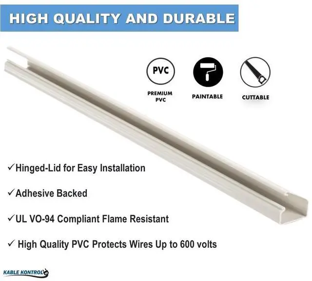 Alt view image 5 of 7 - Cable Raceway Hinged Lid 10 Pcs Bulk Pack Paintable PVC Wall Cord Cover Peel & Stick Self Adhesive Raceway UL 94V0 Flame Resistant Wire Hider 0.75 W X 0.5 H X 60 L White