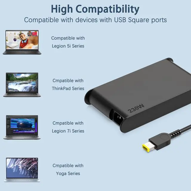 Alt view image 4 of 6 - 230W AC Laptop Charger Compatible with Lenovo Legion | for Legion 5 series, Legion 7 5P C7 S7 Y720 Y730 Y540 Y530 Y520 Y900 Y910 Y920, Laptop Power Supply