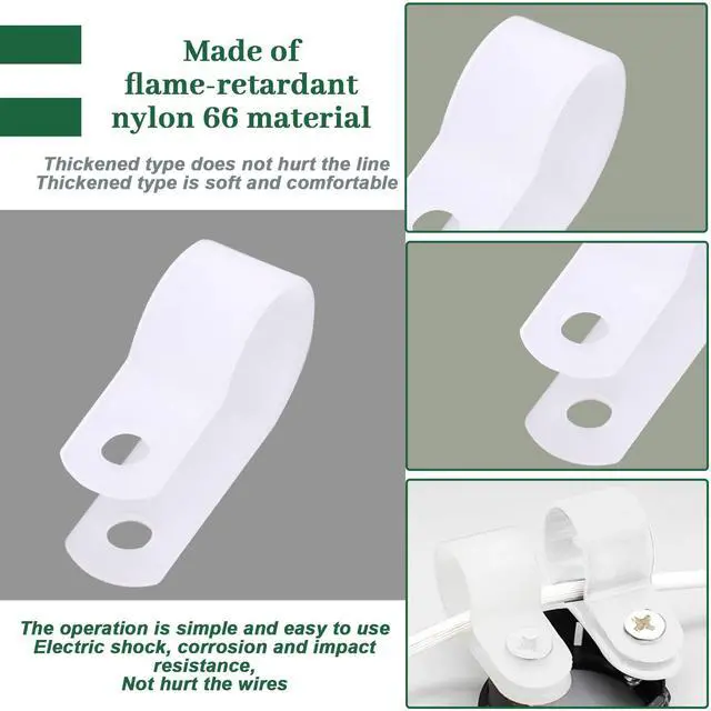Alt view image 3 of 7 - 120 Pieces 5/8 inch White Nylon Cable Clamps with Stainless Steel Screws, R-Type Mounting Cord Fastener Wire Clamps for Wire Pipe Management