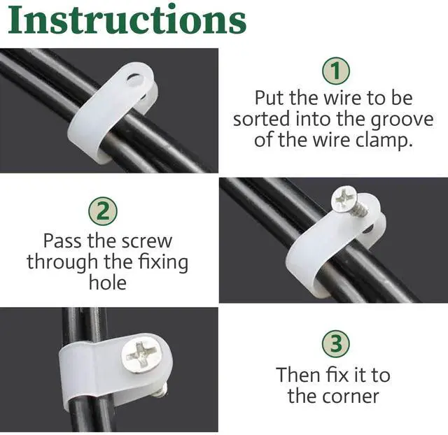 Alt view image 5 of 7 - 120 Pieces 5/8 inch White Nylon Cable Clamps with Stainless Steel Screws, R-Type Mounting Cord Fastener Wire Clamps for Wire Pipe Management