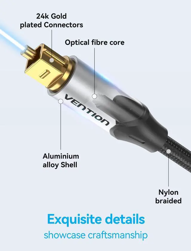 Alt view image 3 of 6 - TOSLINK Optical Audio Cable with Gold-Plated Heads, Nylon Braided Fiber Optic Cord, SPDIF Digital Audio Optical Cable for Soundbar, TV, Home Cinema(Several Size) (Gray, 10ft)