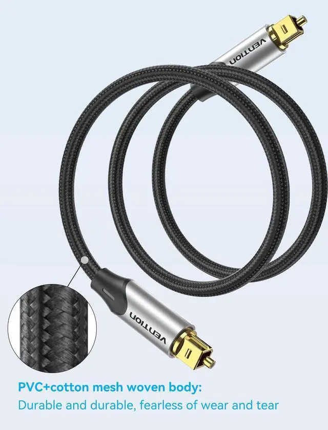 Alt view image 4 of 6 - TOSLINK Optical Audio Cable with Gold-Plated Heads, Nylon Braided Fiber Optic Cord, SPDIF Digital Audio Optical Cable for Soundbar, TV, Home Cinema(Several Size) (Gray, 10ft)