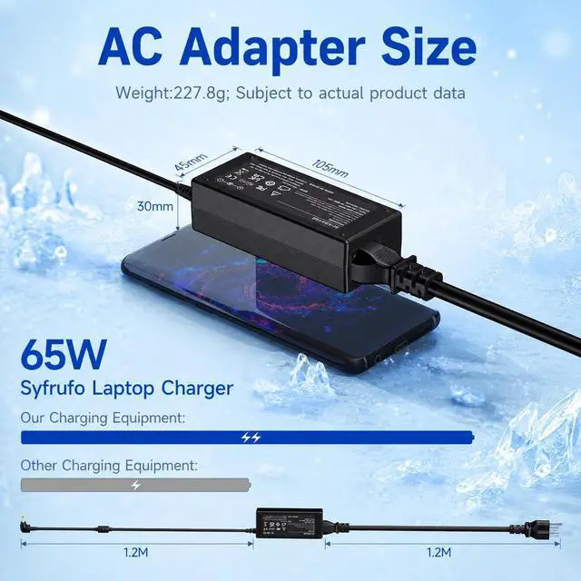 Alt view image 3 of 6 - 65W 19V 3.42A Monitor Power Supply Adapter 5.5x2.5mm Yellow Tip Replacement Charger, Compatible with hp Monitor Power Cord 27F 25F VH240A 27XW