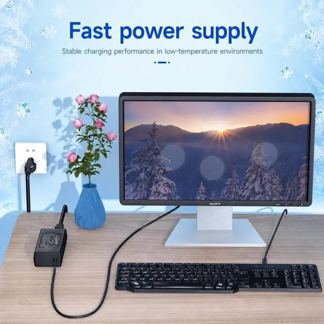 Alt view image 6 of 6 - 65W 19V 3.42A Monitor Power Supply Adapter 5.5x2.5mm Yellow Tip Replacement Charger, Compatible with hp Monitor Power Cord 27F 25F VH240A 27XW