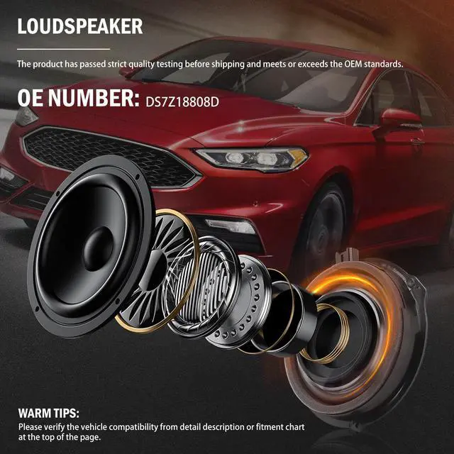 Alt view image 6 of 7 - Upgrade Round Speaker Assembly for 2013-2020 Fusion | Fits Mustang 2015-2016, OE DS7Z-18808-F DS7Z18808F, factory replacement speaker, direct fit, restores clear sound