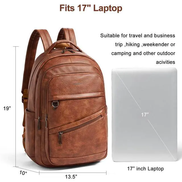Alt view image 3 of 7 - Backpack for Women Men - Vegan Leather Backpack Purse Travel Carry-on Bag College Bookbag Work fits 16.5" Laptop, Brown