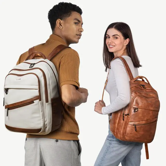 Alt view image 2 of 7 - Backpack for Women Men - Vegan Leather Backpack Purse Travel Carry-on Bag College Bookbag Work fits 16.5" Laptop, Brown
