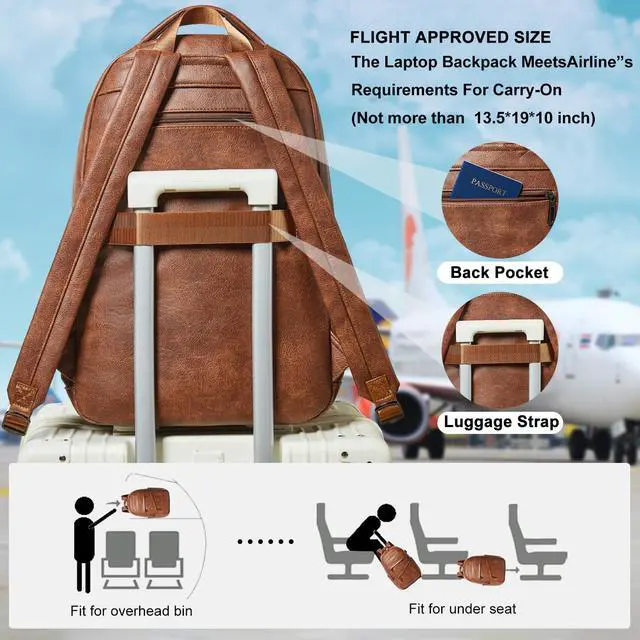 Alt view image 6 of 7 - Backpack for Women Men - Vegan Leather Backpack Purse Travel Carry-on Bag College Bookbag Work fits 16.5" Laptop, Brown