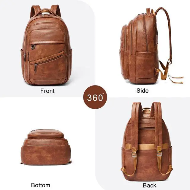 Alt view image 7 of 7 - Backpack for Women Men - Vegan Leather Backpack Purse Travel Carry-on Bag College Bookbag Work fits 16.5" Laptop, Brown