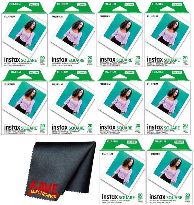 Main image of INSTAX Square Film 200 Exposures Bundle | For Instant Photos, Scrapbooks & Sharing | Includes Cleaning Cloth