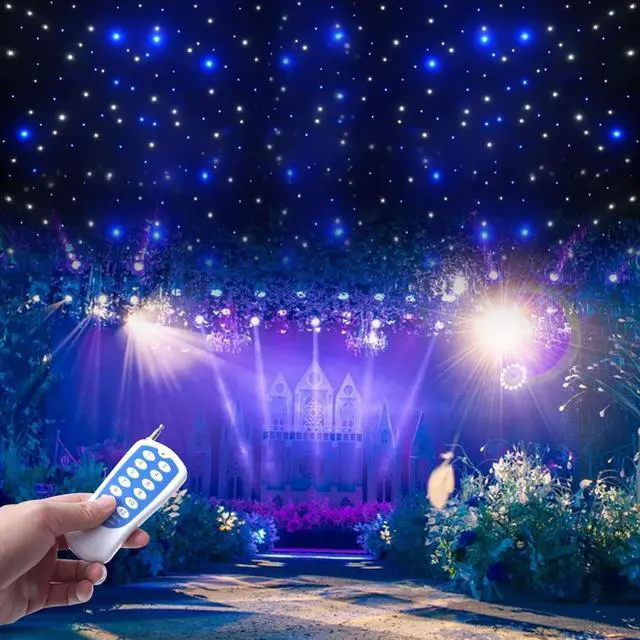 Main image of LED Star Lights Curtain, 19.69 * 9.48FT Star Light Curtain Backdrops Galaxy Starry Background White & Blue Foldable Wedding Stage Backdrop for Christmas Party Club Show Decoration