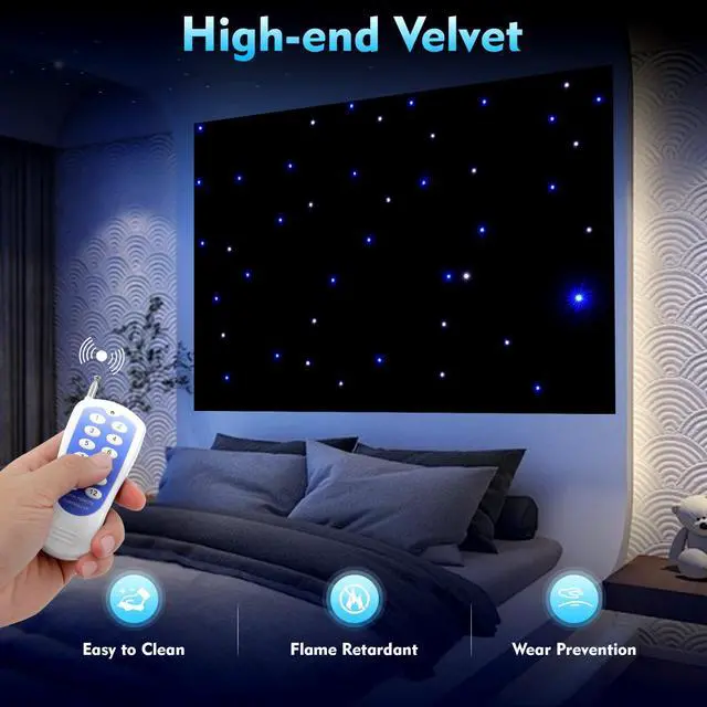 Alt view image 3 of 7 - LED Star Lights Curtain, 19.69 * 9.48FT Star Light Curtain Backdrops Galaxy Starry Background White & Blue Foldable Wedding Stage Backdrop for Christmas Party Club Show Decoration