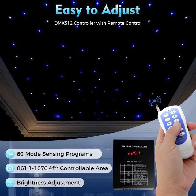 Alt view image 4 of 7 - LED Star Lights Curtain, 19.69 * 9.48FT Star Light Curtain Backdrops Galaxy Starry Background White & Blue Foldable Wedding Stage Backdrop for Christmas Party Club Show Decoration