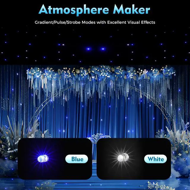 Alt view image 2 of 7 - LED Star Lights Curtain, 19.69 * 9.48FT Star Light Curtain Backdrops Galaxy Starry Background White & Blue Foldable Wedding Stage Backdrop for Christmas Party Club Show Decoration