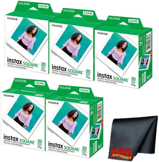 Main image of INSTAX Square Film 100 Exposures Bundle | For Instant Photos, Scrapbooks & Sharing | Includes Cleaning Cloth