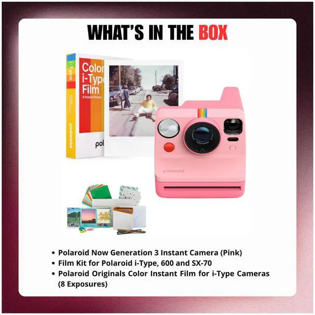 Alt view image 5 of 5 - Now Generation 3 Instant Camera (Pink) Bundle | Included accessories, (3 items)