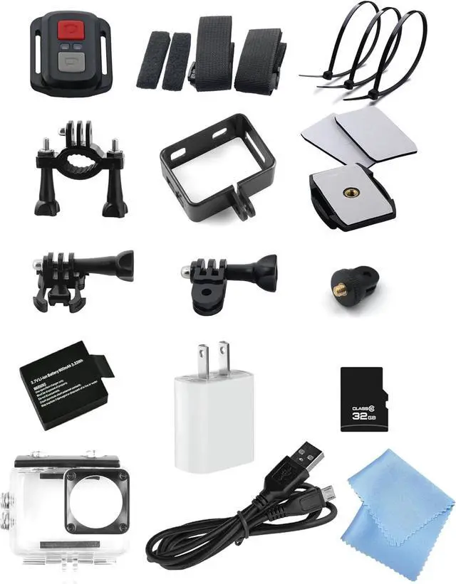 Alt view image 7 of 7 - MNX5K1 5K Ultra HD / 24 MP Action Camera Kit + 32GB Memory Card + Cleaning kit + Diginerds 50 in 1 Go Pro Accessory Pack - Black