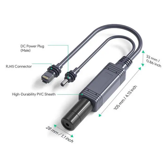 Alt view image 4 of 7 - PoE Splitter 100W Gigabit Ethernet Splitter 100m Long Distance Fast Data Transfer for Cat5e and Higher Cables with Satellite Accessories
