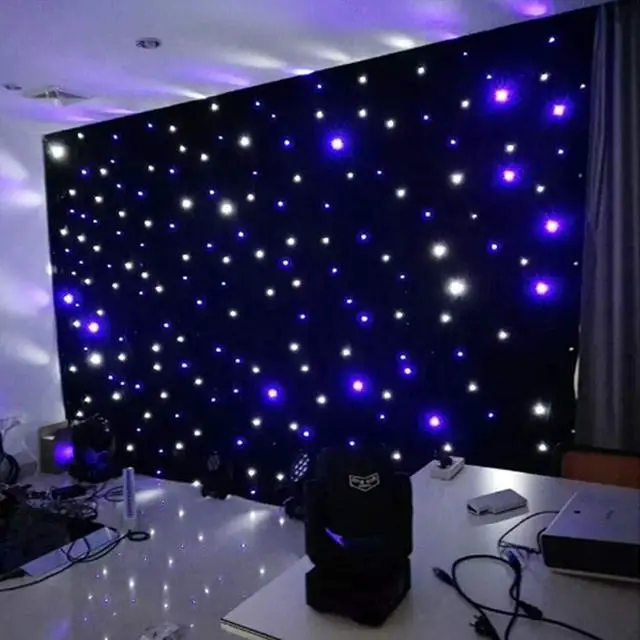 Alt view image 2 of 6 - LED Stage Star Backdrop, Velvet Star Curtain, Starry Sky Cloth Background with DMX Control Voice Activation, Wedding Party, Blue White (RGBW)