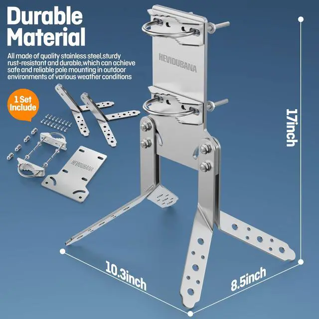 Alt view image 2 of 7 - Antenna Mast Roof Ridge Mount Bracket Adustable 90°-240°,Heavy-Duty Stainless Steel Flag Pole Holder Clamp,for 0.6"-2.4" OD Antenna Pole Peak Mounting