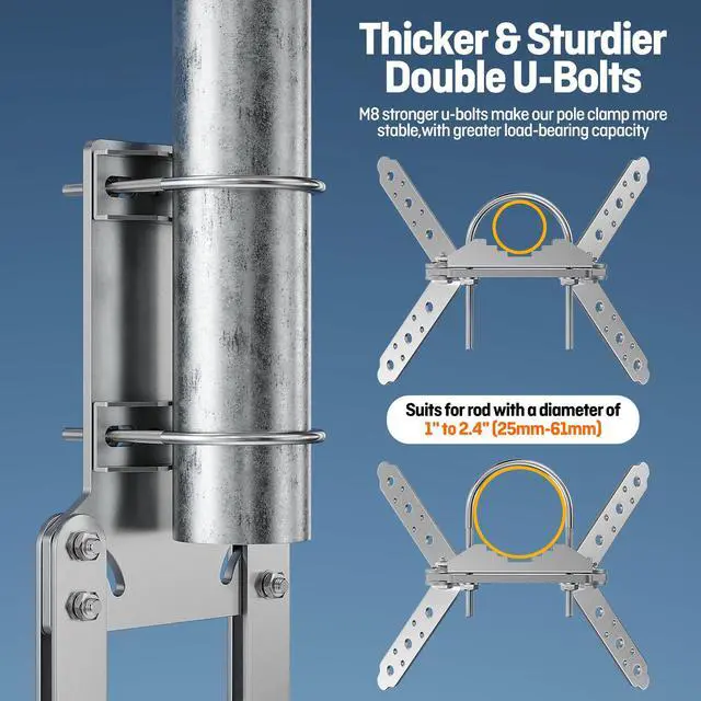 Alt view image 3 of 7 - Antenna Mast Roof Ridge Mount Bracket Adustable 90°-240°,Heavy-Duty Stainless Steel Flag Pole Holder Clamp,for 0.6"-2.4" OD Antenna Pole Peak Mounting
