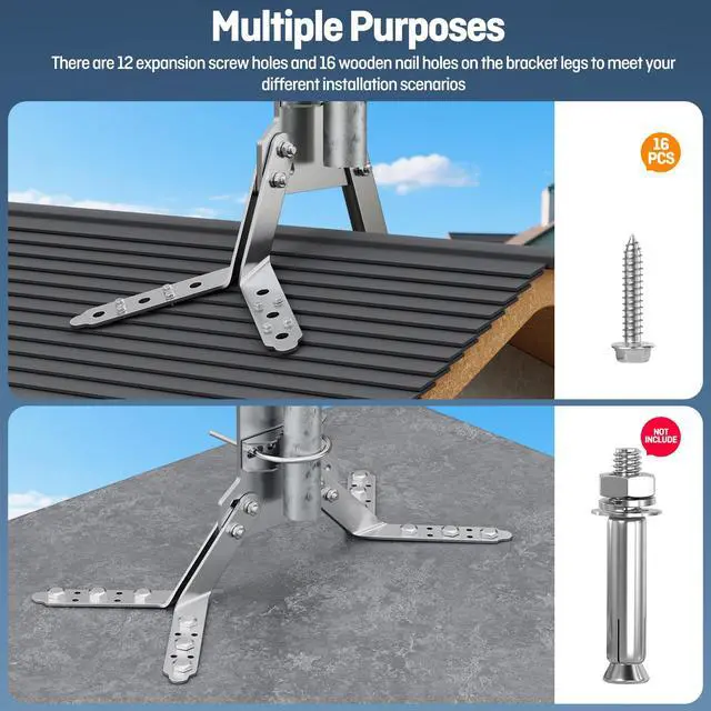 Alt view image 5 of 7 - Antenna Mast Roof Ridge Mount Bracket Adustable 90°-240°,Heavy-Duty Stainless Steel Flag Pole Holder Clamp,for 0.6"-2.4" OD Antenna Pole Peak Mounting