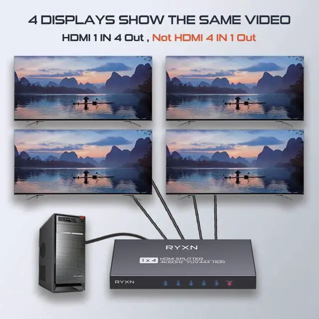 Alt view image 3 of 7 - HDMI 2.0 Splitter 1 in 4 Out 4K 60Hz, HDCP Bypass, Dolby Atmos, YUV 4:4:4, HDCP2.2/2.3, EDID, LPCM5.1/7.1, Compatible PS5/4/3, Xbox, Roku, Apple TV, Fire Stick, Blu-ray Player