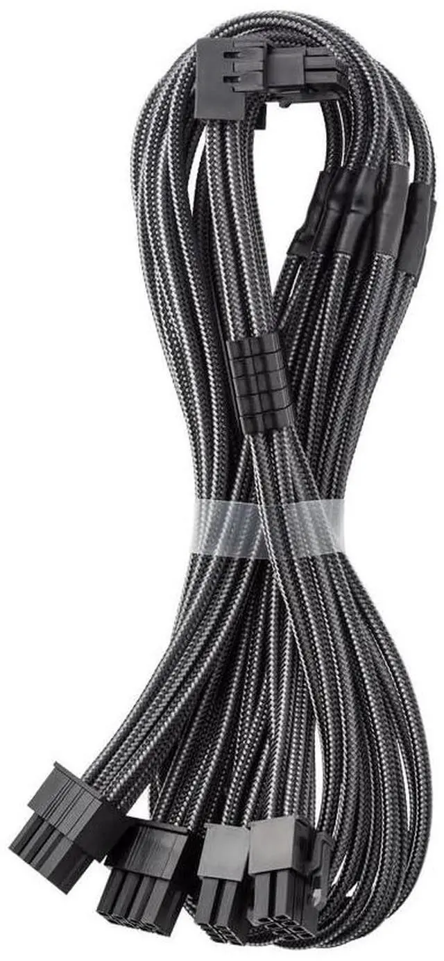 Main image of E-Series Pro ModMesh Sleeved 12V-2x6 12VHPWR 90° StealthSense PCIe Cable for EVGA G/G+ / P/P+ / T - Variant B (Carbon, 16-pin to Quad 8-pin, 60cm)