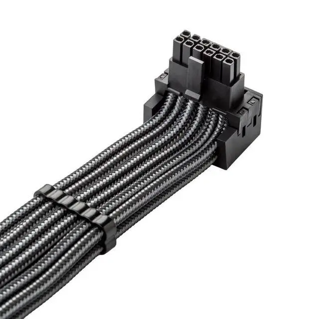 Alt view image 2 of 3 - E-Series Pro ModMesh Sleeved 12V-2x6 12VHPWR 90° StealthSense PCIe Cable for EVGA G/G+ / P/P+ / T - Variant B (Carbon, 16-pin to Quad 8-pin, 60cm)