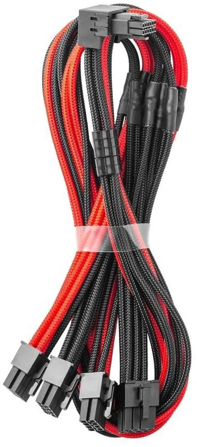 Main image of E-Series Pro ModMesh Sleeved 12V-2x6 12VHPWR 90° StealthSense PCIe Cable for EVGA G/G+ / P/P+ / T - Variant B (Black + Red, 16-pin to Quad 8-pin, 60cm)