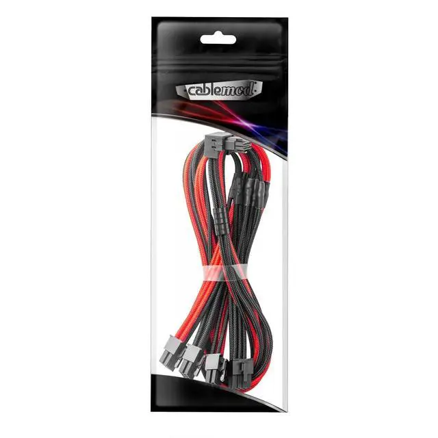 Alt view image 3 of 3 - E-Series Pro ModMesh Sleeved 12V-2x6 12VHPWR 90° StealthSense PCIe Cable for EVGA G/G+ / P/P+ / T - Variant B (Black + Red, 16-pin to Quad 8-pin, 60cm)