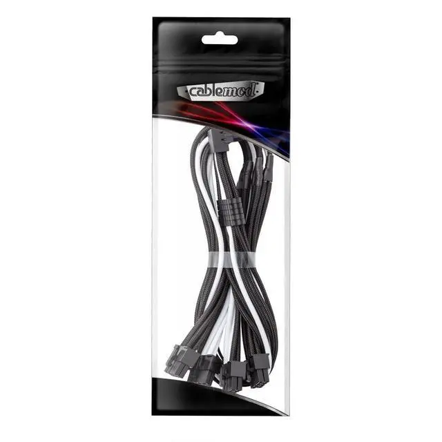 Alt view image 3 of 3 - E-Series Pro ModMesh Sleeved 12V-2x6 12VHPWR 90° StealthSense PCIe Cable for EVGA G/G+ / P/P+ / T - Variant A (Black + White, 16-pin to Quad 8-pin, 60cm)