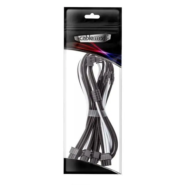 Alt view image 3 of 3 - E-Series Pro ModMesh Sleeved 12V-2x6 12VHPWR 90° StealthSense PCIe Cable for EVGA G/G+ / P/P+ / T - Variant B (Black + White, 16-pin to Quad 8-pin, 60cm)